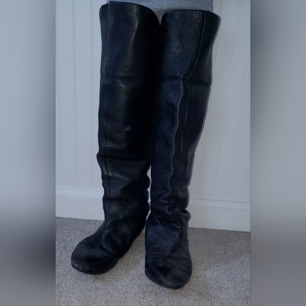 Via Spiga "Pebble" Genuine Leather Tall Black Boots Size 7.5